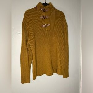 LaVane New York mustard yellow wool leather elbow patch sweater